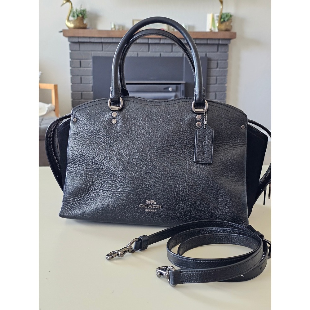 Coach Drew Satchel Black Pebbled Leather Suede Handbag F40862 Crossbody Bag